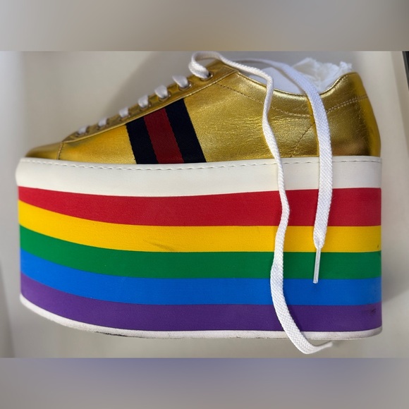 Preowned, authentic Gucci Peggy Rainbow Platform Sneakers - Picture 3 of 7
